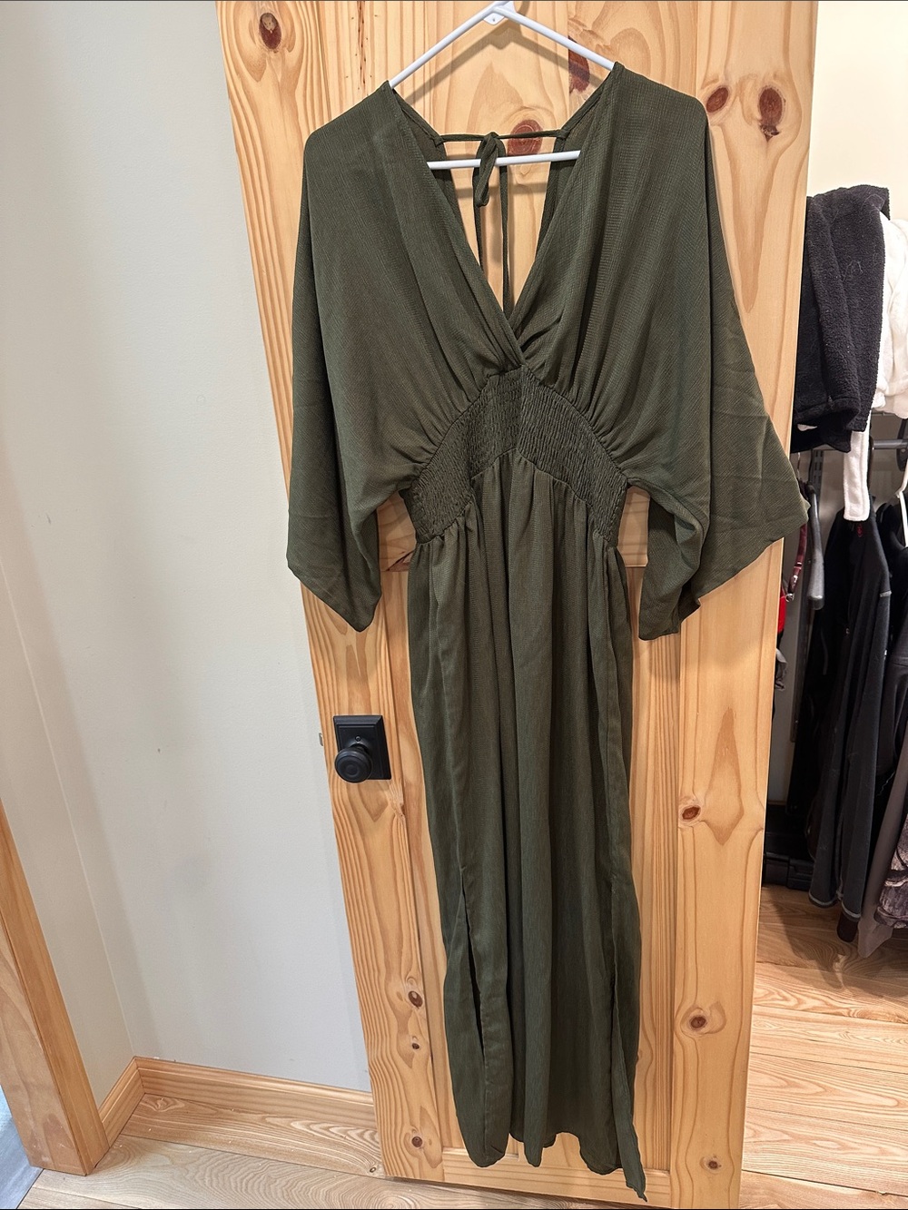 Olive Green V-Neck Maxi Dress